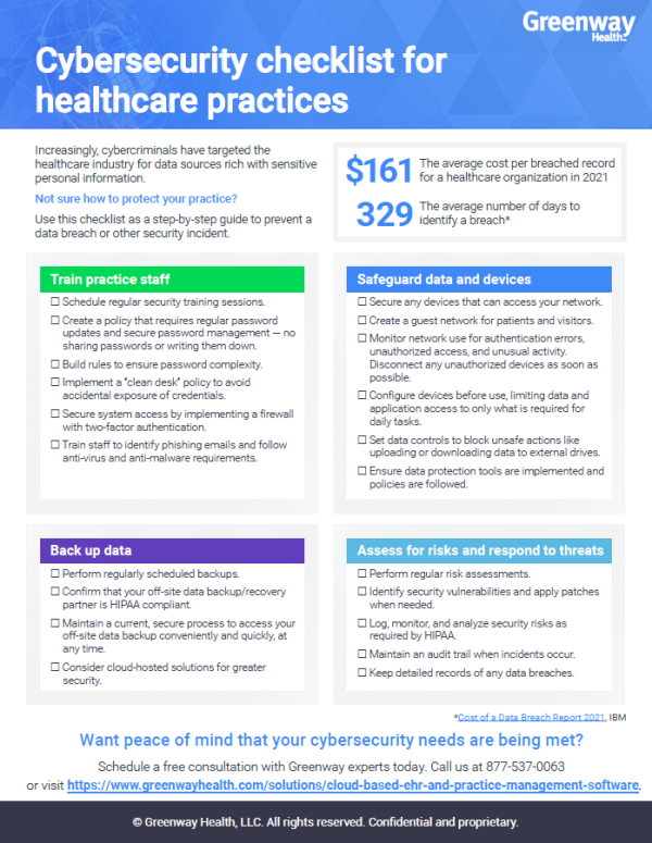 Cybersecurity Checklist For Healthcare Practices Greenway Health 